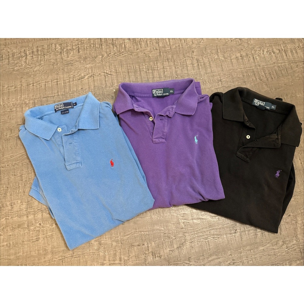 Lot of 3 Polo Ralph Lauren Classic Fit Solid Short Sleeve Polo Shirts XL Cotton